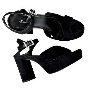 Charles David Open Toe Block Platform Heels, Suede Black Sandals Size 8.5